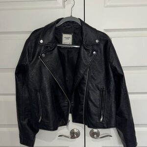 Abercrombie & Fitch Black Vegan Leather Jacket with Silver Details